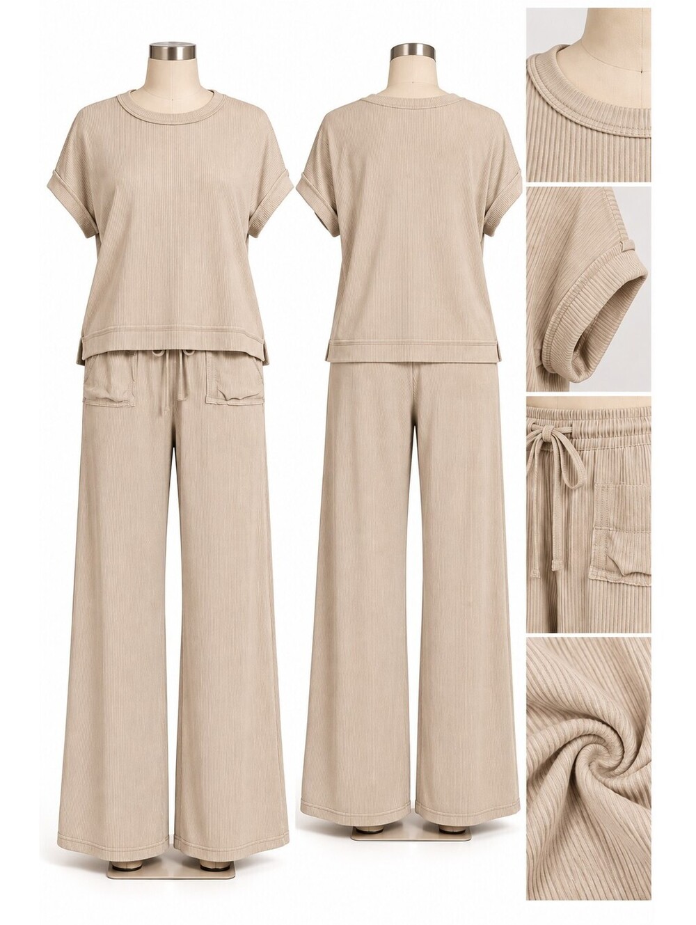Zenana Ash Mocha Ribbed Lounge Set in Rayon